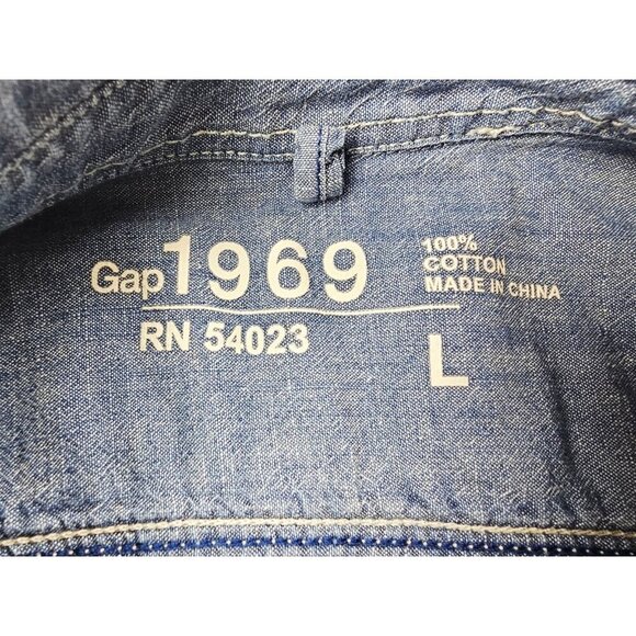 Gap 1969 Size Large Mens Blue Iconic Worker Chambray Denim Long Sleeve Shirt - Picture 4 of 10